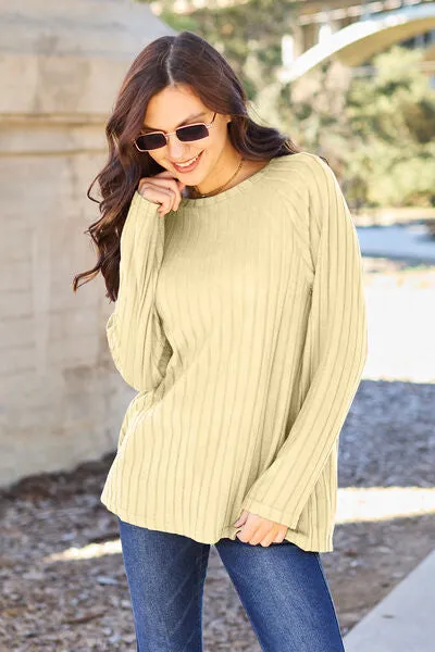 Explore More Collection - Basic Bae Full Size Ribbed Round Neck Long Sleeve Knit Top