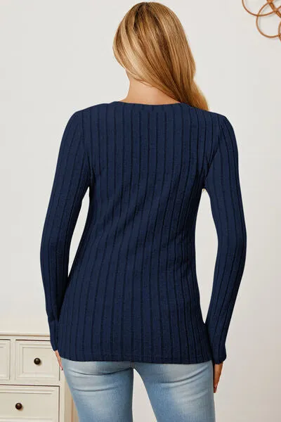 Explore More Collection - Basic Bae Full Size Ribbed V-Neck Long Sleeve T-Shirt