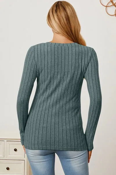 Explore More Collection - Basic Bae Full Size Ribbed V-Neck Long Sleeve T-Shirt
