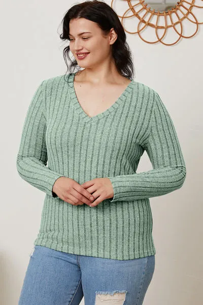 Explore More Collection - Basic Bae Full Size Ribbed V-Neck Long Sleeve T-Shirt