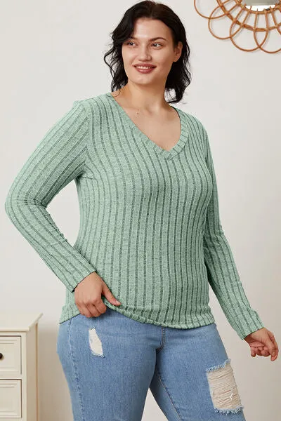 Explore More Collection - Basic Bae Full Size Ribbed V-Neck Long Sleeve T-Shirt