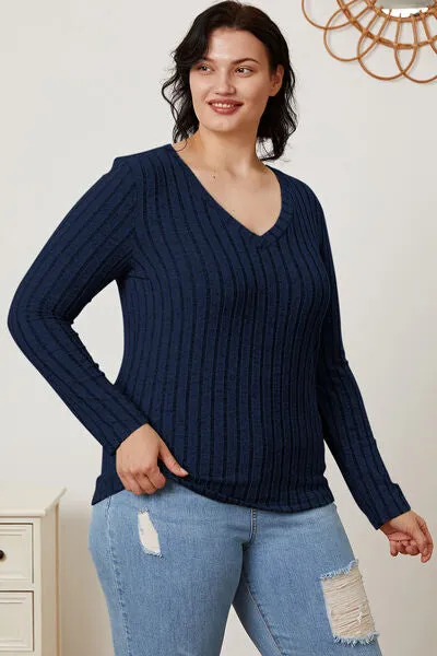 Explore More Collection - Basic Bae Full Size Ribbed V-Neck Long Sleeve T-Shirt