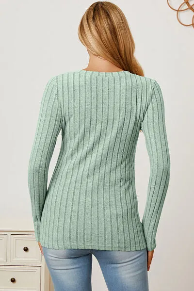 Explore More Collection - Basic Bae Full Size Ribbed V-Neck Long Sleeve T-Shirt
