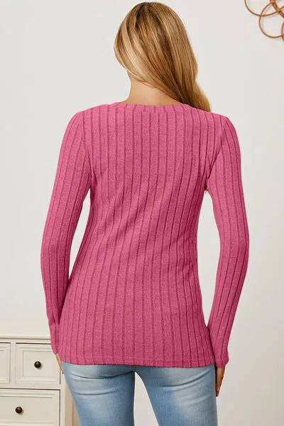 Explore More Collection - Basic Bae Full Size Ribbed V-Neck Long Sleeve T-Shirt