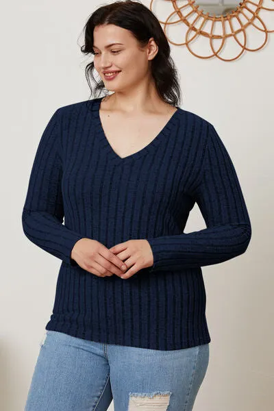 Explore More Collection - Basic Bae Full Size Ribbed V-Neck Long Sleeve T-Shirt