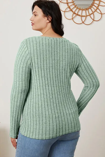 Explore More Collection - Basic Bae Full Size Ribbed V-Neck Long Sleeve T-Shirt
