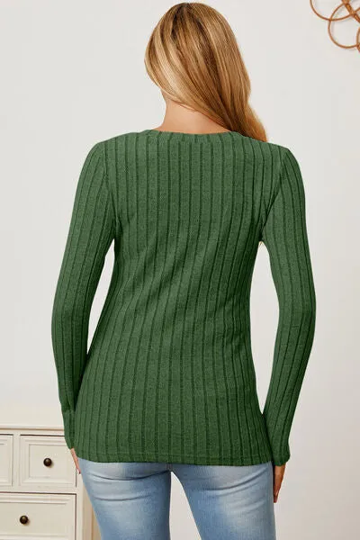 Explore More Collection - Basic Bae Full Size Ribbed V-Neck Long Sleeve T-Shirt