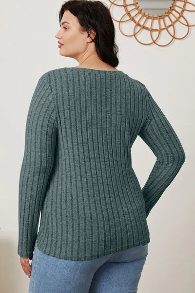 Explore More Collection - Basic Bae Full Size Ribbed V-Neck Long Sleeve T-Shirt
