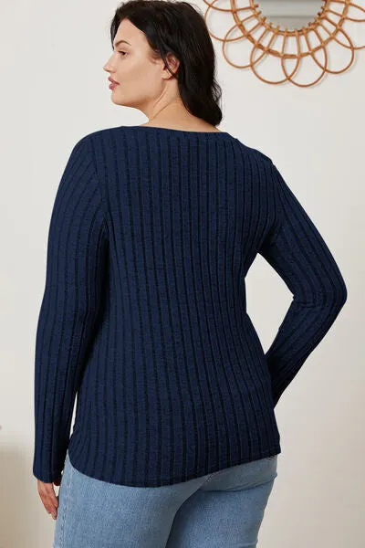 Explore More Collection - Basic Bae Full Size Ribbed V-Neck Long Sleeve T-Shirt