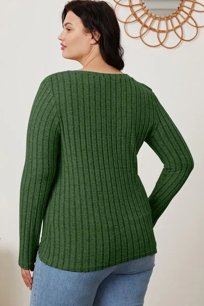 Explore More Collection - Basic Bae Full Size Ribbed V-Neck Long Sleeve T-Shirt