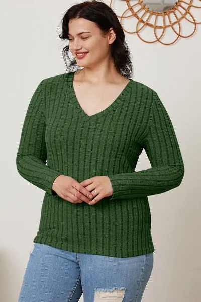 Explore More Collection - Basic Bae Full Size Ribbed V-Neck Long Sleeve T-Shirt