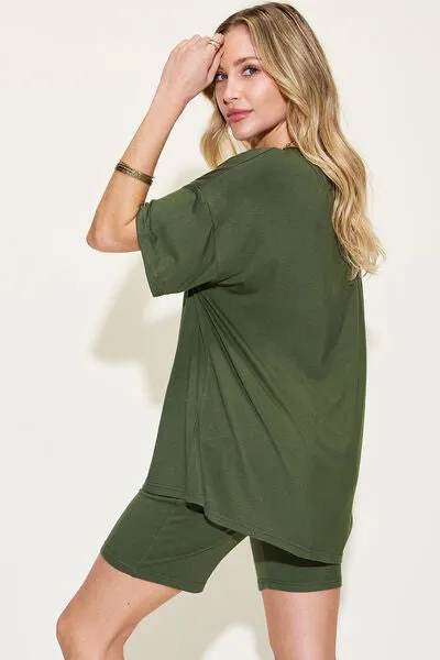 Explore More Collection - Basic Bae Full Size V-Neck Drop Shoulder Short Sleeve T-Shirt and Shorts Set