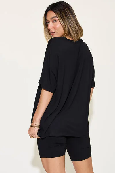 Explore More Collection - Basic Bae Full Size V-Neck Drop Shoulder Short Sleeve T-Shirt and Shorts Set