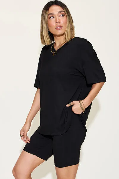 Explore More Collection - Basic Bae Full Size V-Neck Drop Shoulder Short Sleeve T-Shirt and Shorts Set