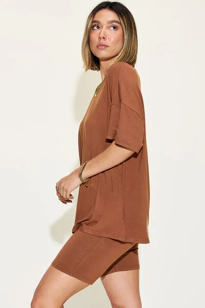 Explore More Collection - Basic Bae Full Size V-Neck Drop Shoulder Short Sleeve T-Shirt and Shorts Set