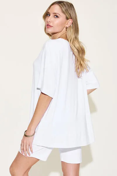Explore More Collection - Basic Bae Full Size V-Neck Drop Shoulder Short Sleeve T-Shirt and Shorts Set