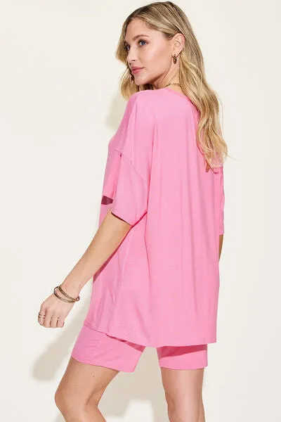 Explore More Collection - Basic Bae Full Size V-Neck Drop Shoulder Short Sleeve T-Shirt and Shorts Set