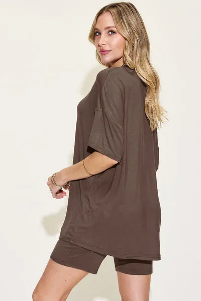 Explore More Collection - Basic Bae Full Size V-Neck Drop Shoulder Short Sleeve T-Shirt and Shorts Set
