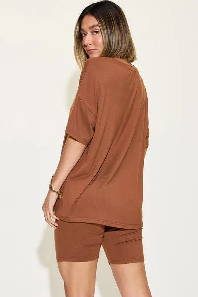 Explore More Collection - Basic Bae Full Size V-Neck Drop Shoulder Short Sleeve T-Shirt and Shorts Set