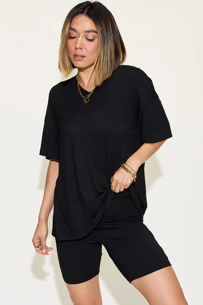 Explore More Collection - Basic Bae Full Size V-Neck Drop Shoulder Short Sleeve T-Shirt and Shorts Set