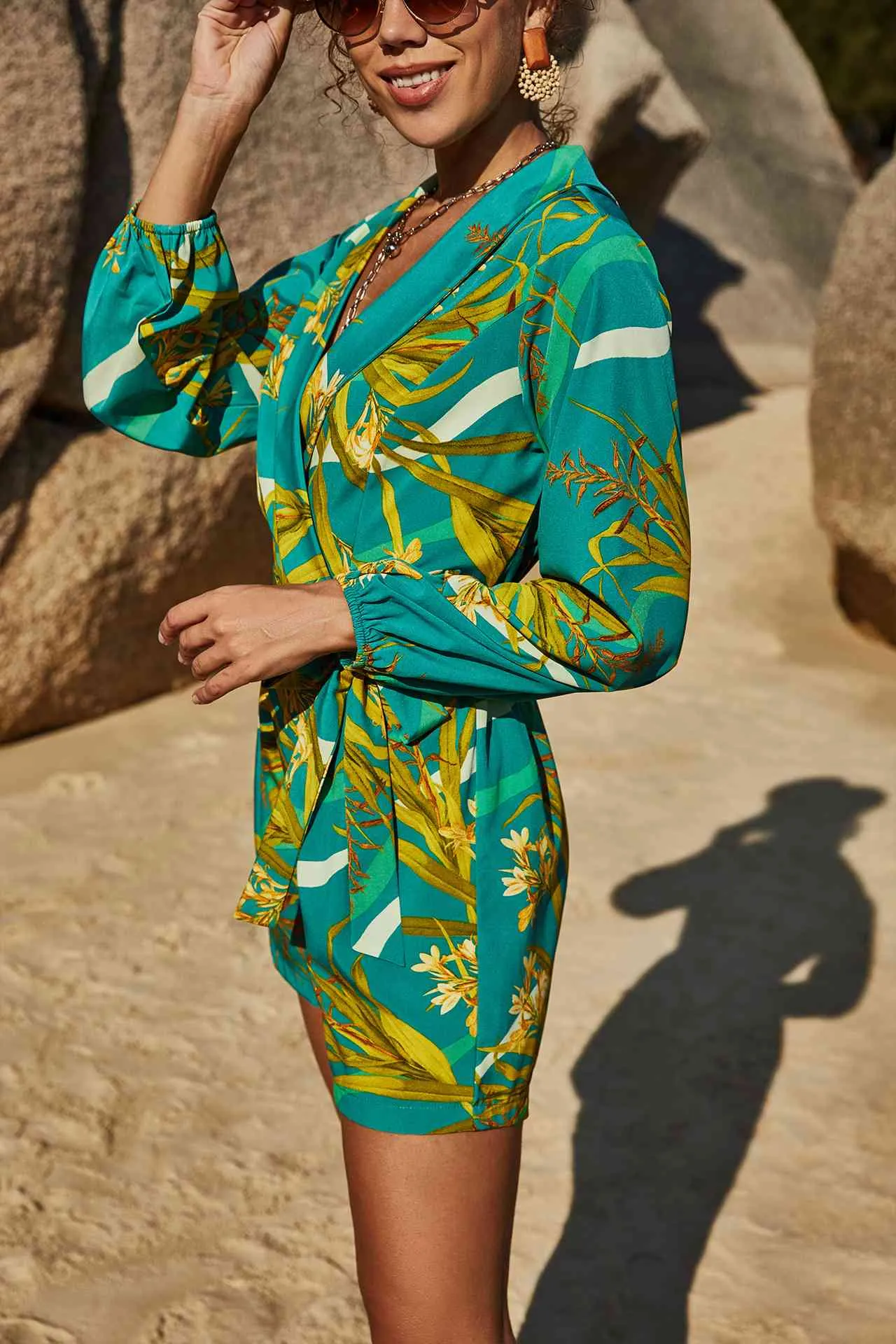 Explore More Collection - Botanical Print Long Sleeve Romper