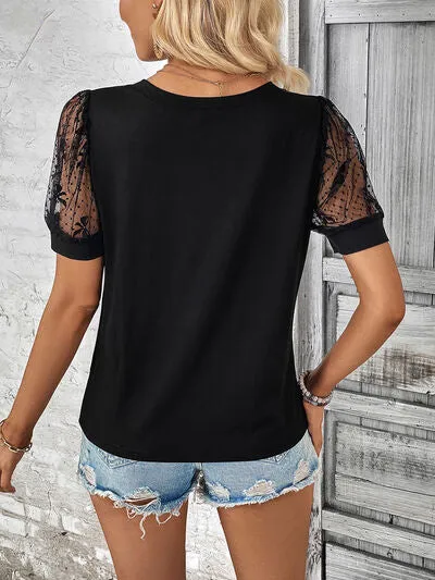 Explore More Collection - Bow Pattern V-Neck Short Sleeve T-Shirt