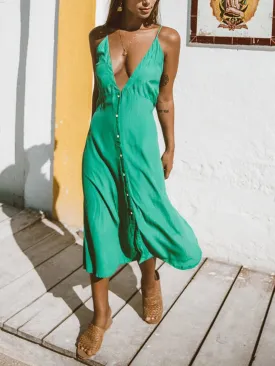 Explore More Collection - Buttoned Plunge Midi Cami Dress