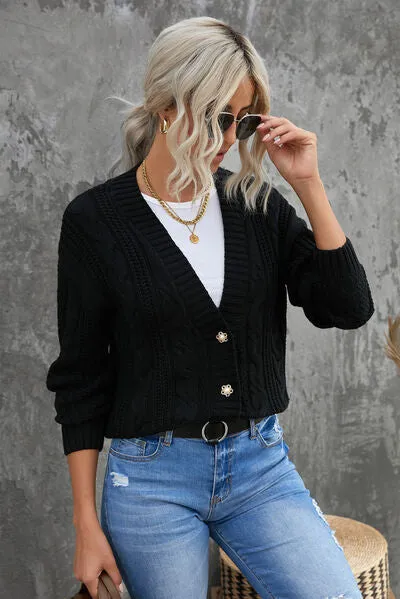 Explore More Collection - Cable-Knit Button Up Dropped Shoulder Cardigan
