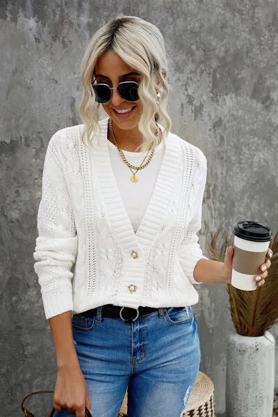Explore More Collection - Cable-Knit Button Up Dropped Shoulder Cardigan