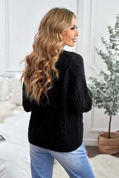 Explore More Collection - Cable-Knit Button Up Dropped Shoulder Cardigan