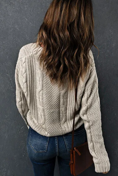 Explore More Collection - Cable-Knit Button Up Dropped Shoulder Cardigan
