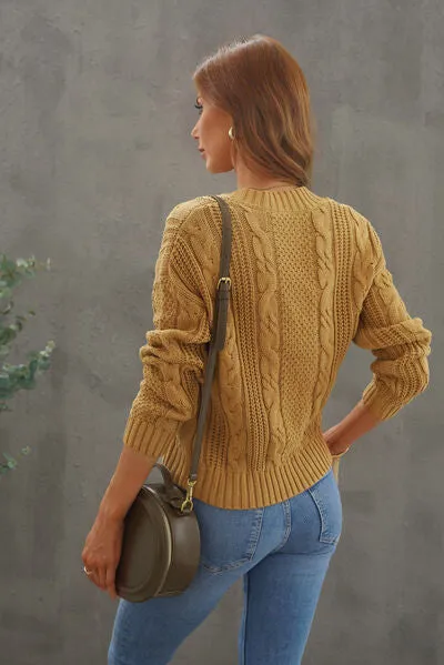 Explore More Collection - Cable-Knit Button Up Dropped Shoulder Cardigan