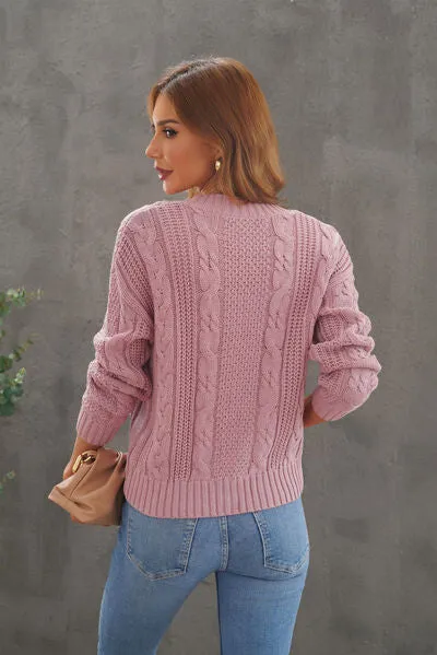 Explore More Collection - Cable-Knit Button Up Dropped Shoulder Cardigan