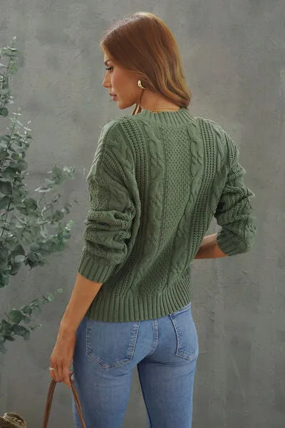 Explore More Collection - Cable-Knit Button Up Dropped Shoulder Cardigan