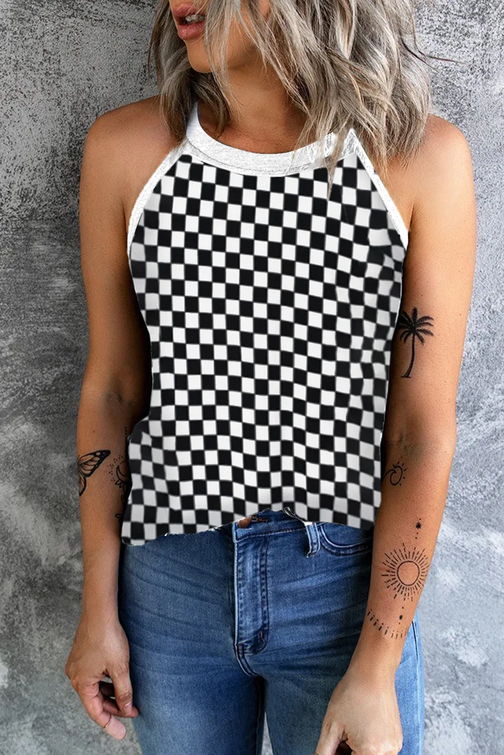 Explore More Collection - Checkered Grecian Neck Tank