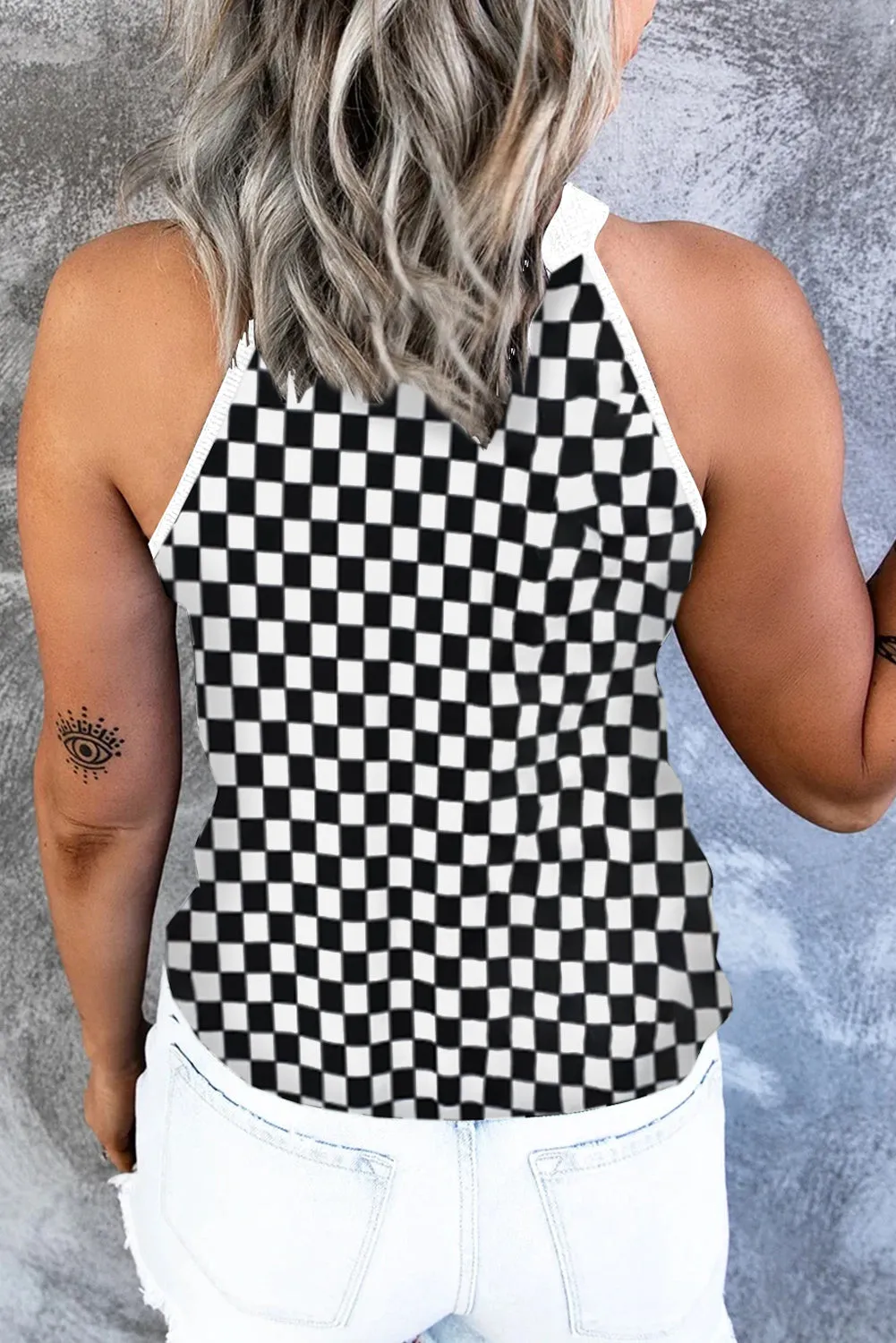 Explore More Collection - Checkered Grecian Neck Tank