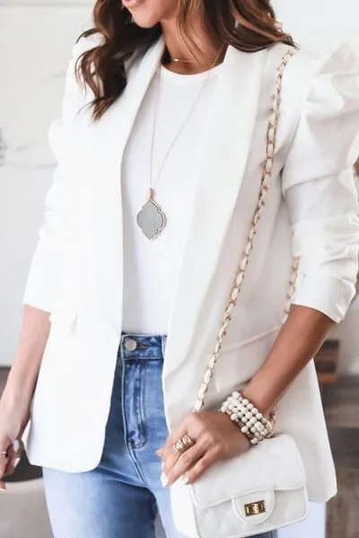 Explore More Collection - Collared Neck Puff Sleeve Blazer