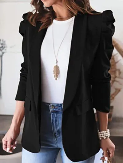 Explore More Collection - Collared Neck Puff Sleeve Blazer