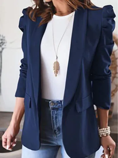 Explore More Collection - Collared Neck Puff Sleeve Blazer