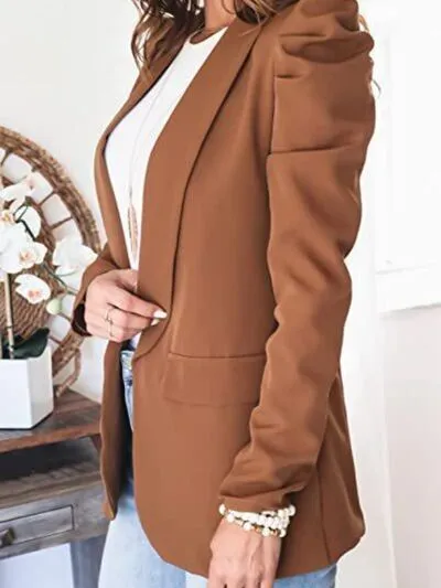 Explore More Collection - Collared Neck Puff Sleeve Blazer
