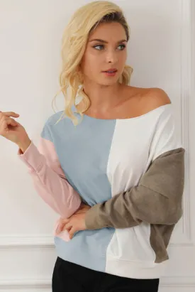 Explore More Collection - Color Block Boat Neck Sweatshirt