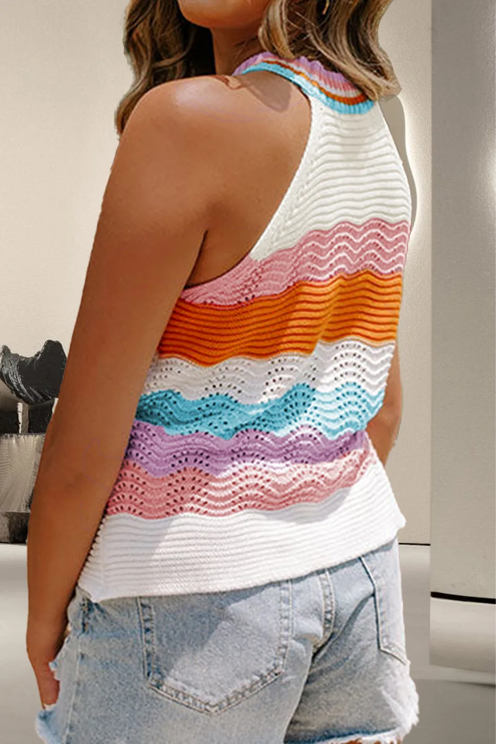 Explore More Collection - Color Block Round Neck Knit Vest