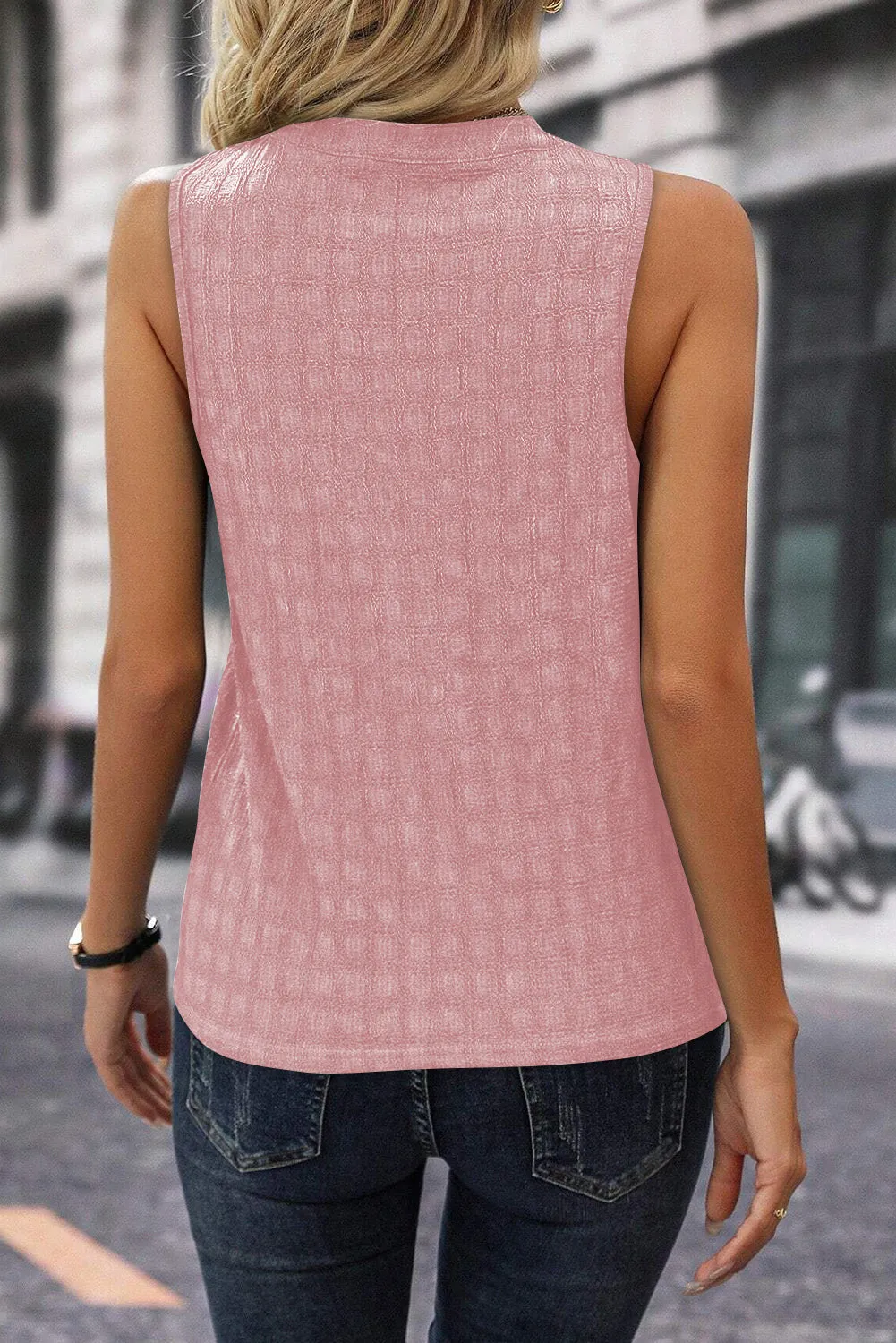 Explore More  Collection - Solid Notched Sleeveless Blouse