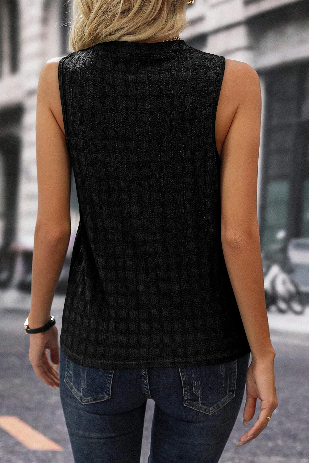 Explore More  Collection - Solid Notched Sleeveless Blouse