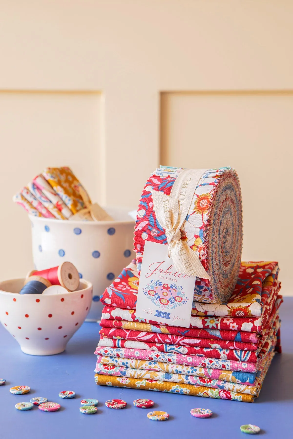 Fabric roll, 40 pieces (2.5" X 44" each) bundle from Tilda, JUBILEE Collection TIL300191