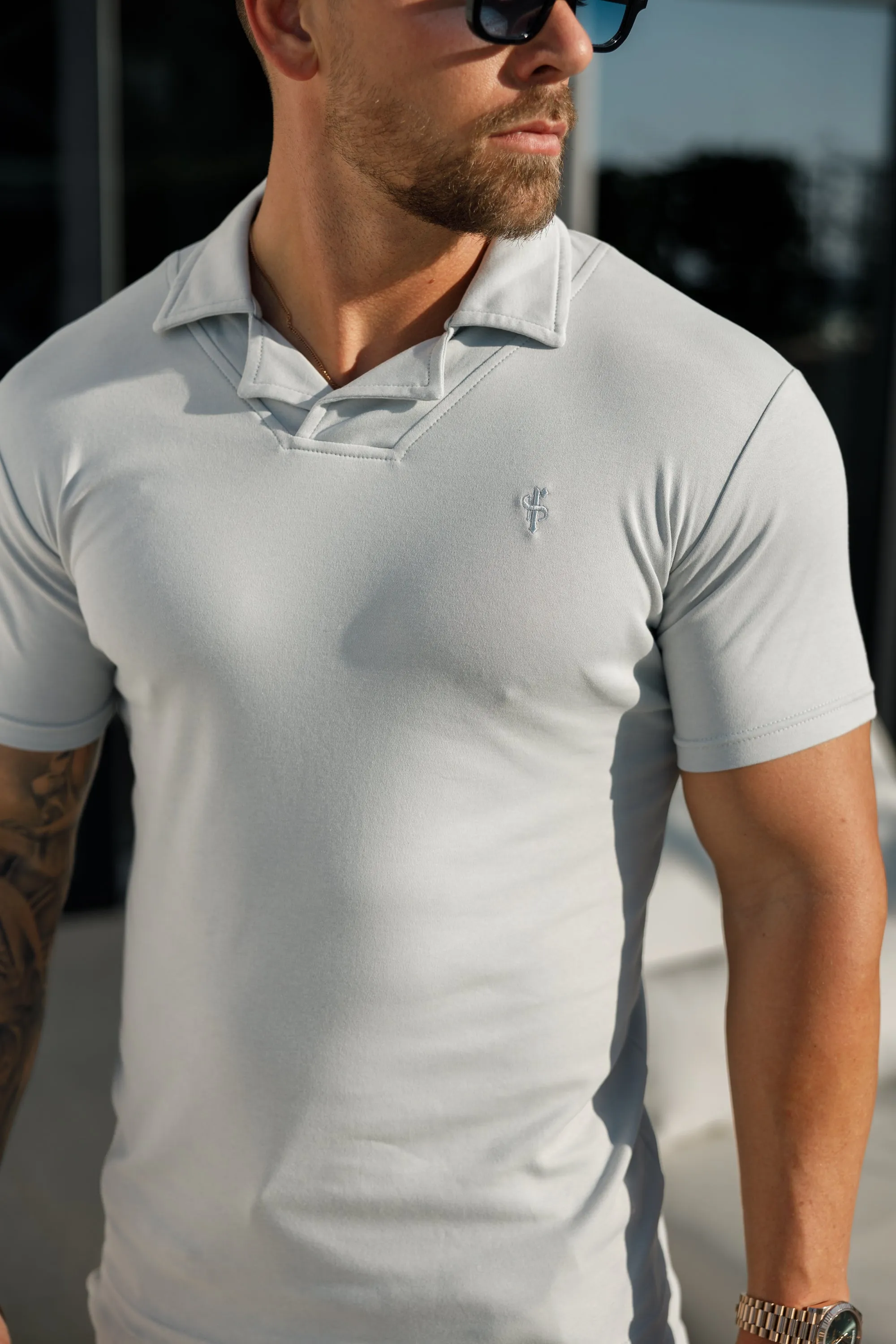 Father Sons Classic Light Grey Polo Shirt With Revere Collar - FSH1063