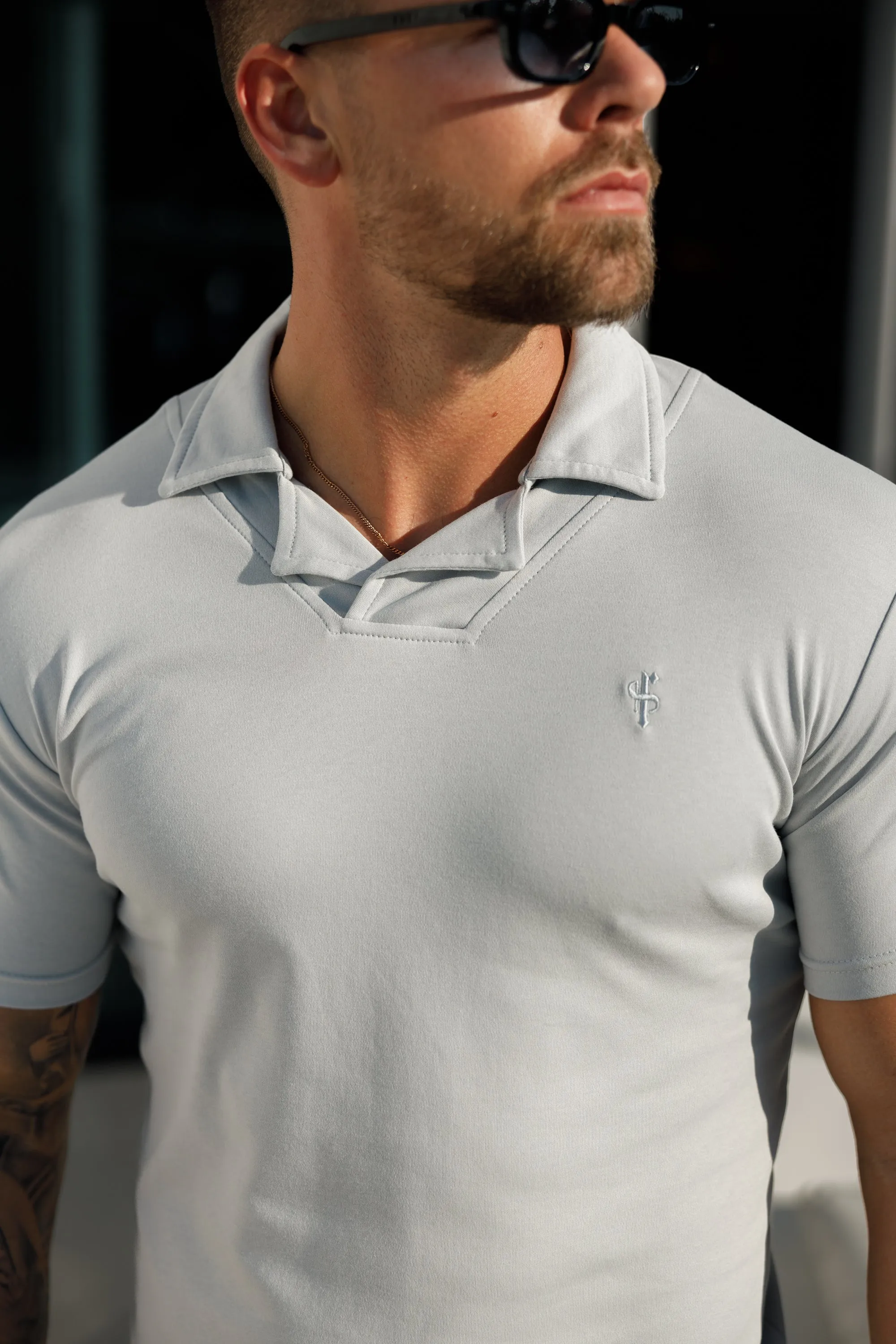 Father Sons Classic Light Grey Polo Shirt With Revere Collar - FSH1063
