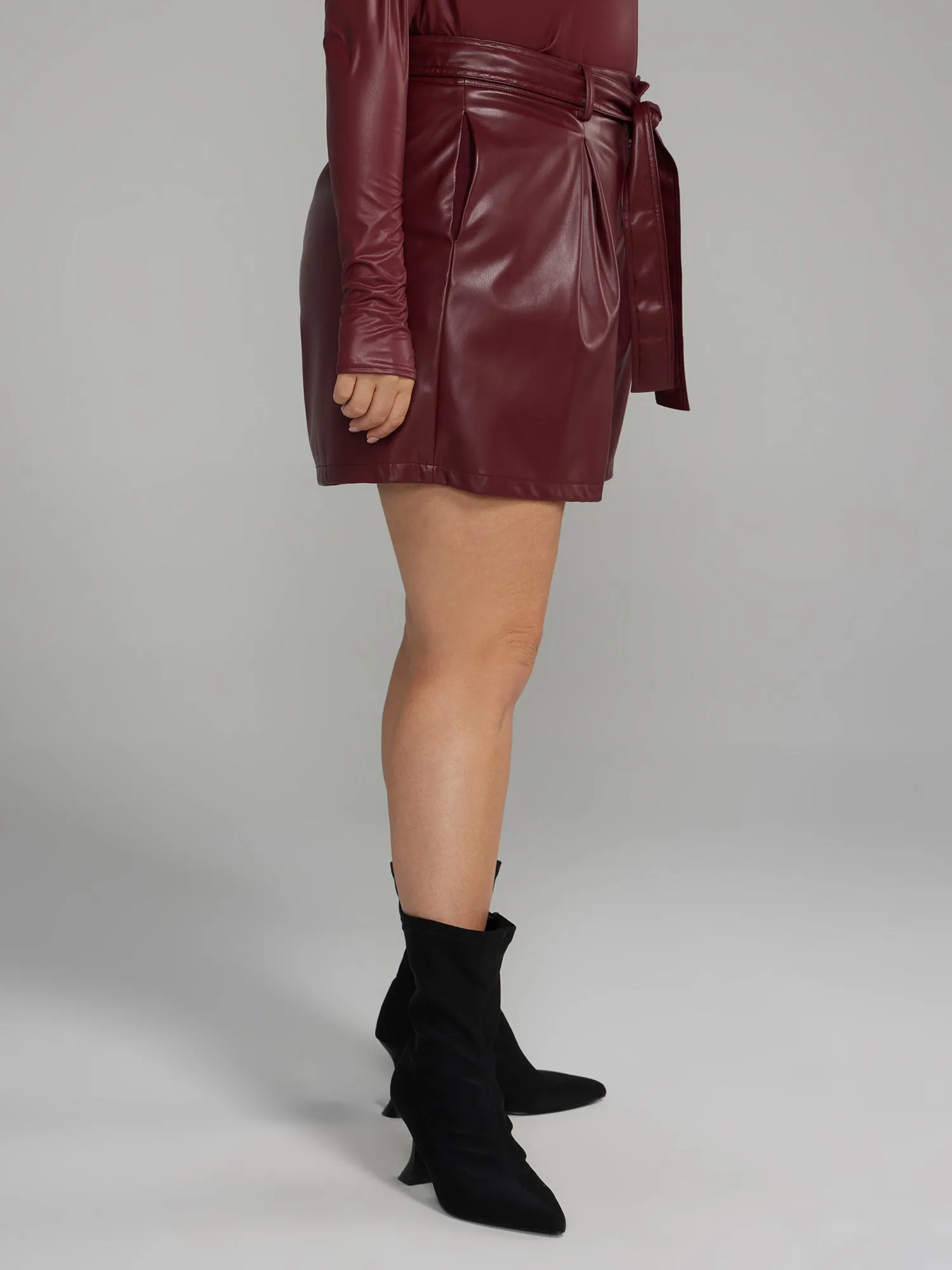 Faux Leather Belted Shorts