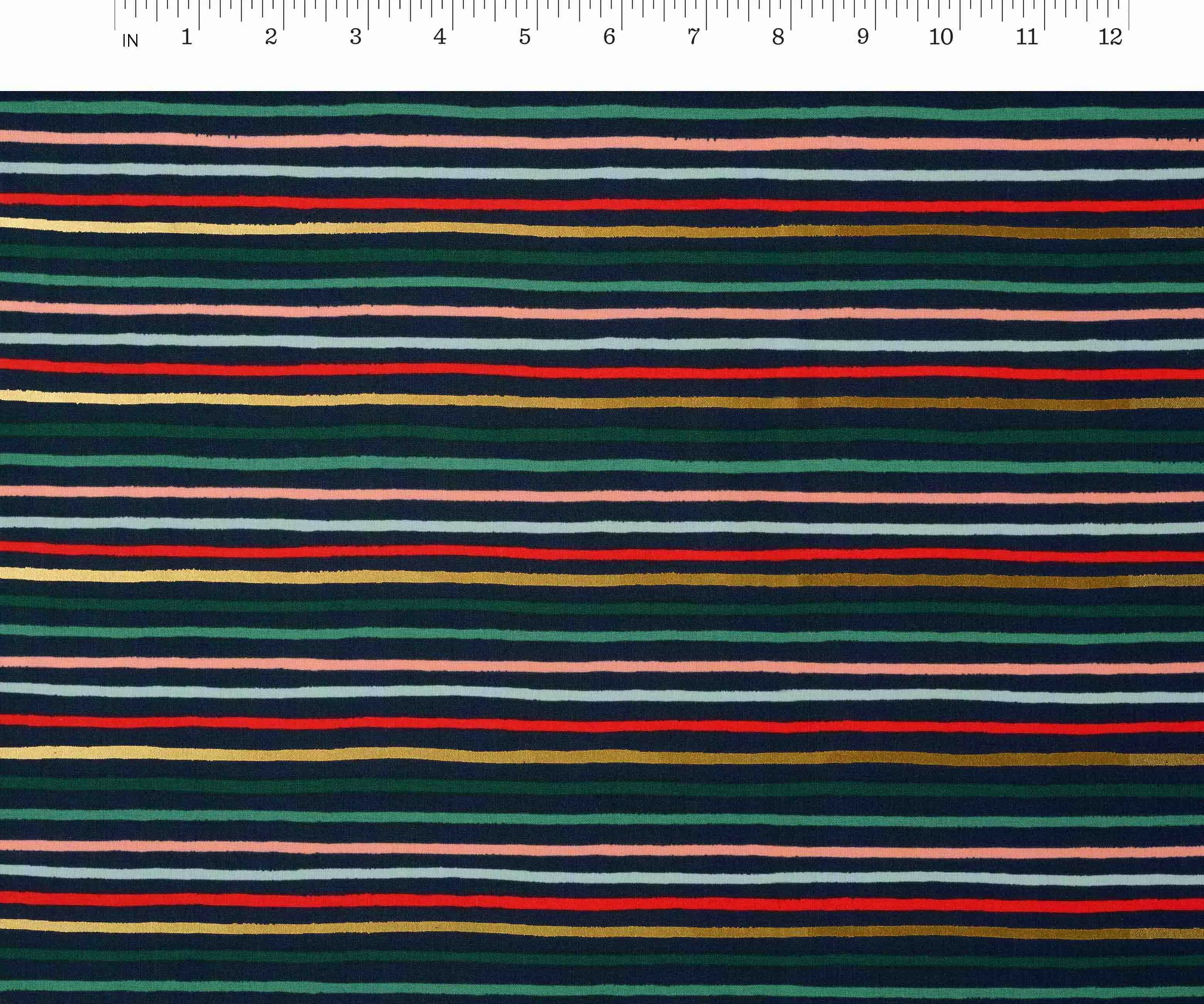 Festive Stripe Metallic Cotton Fabric - Evergreen