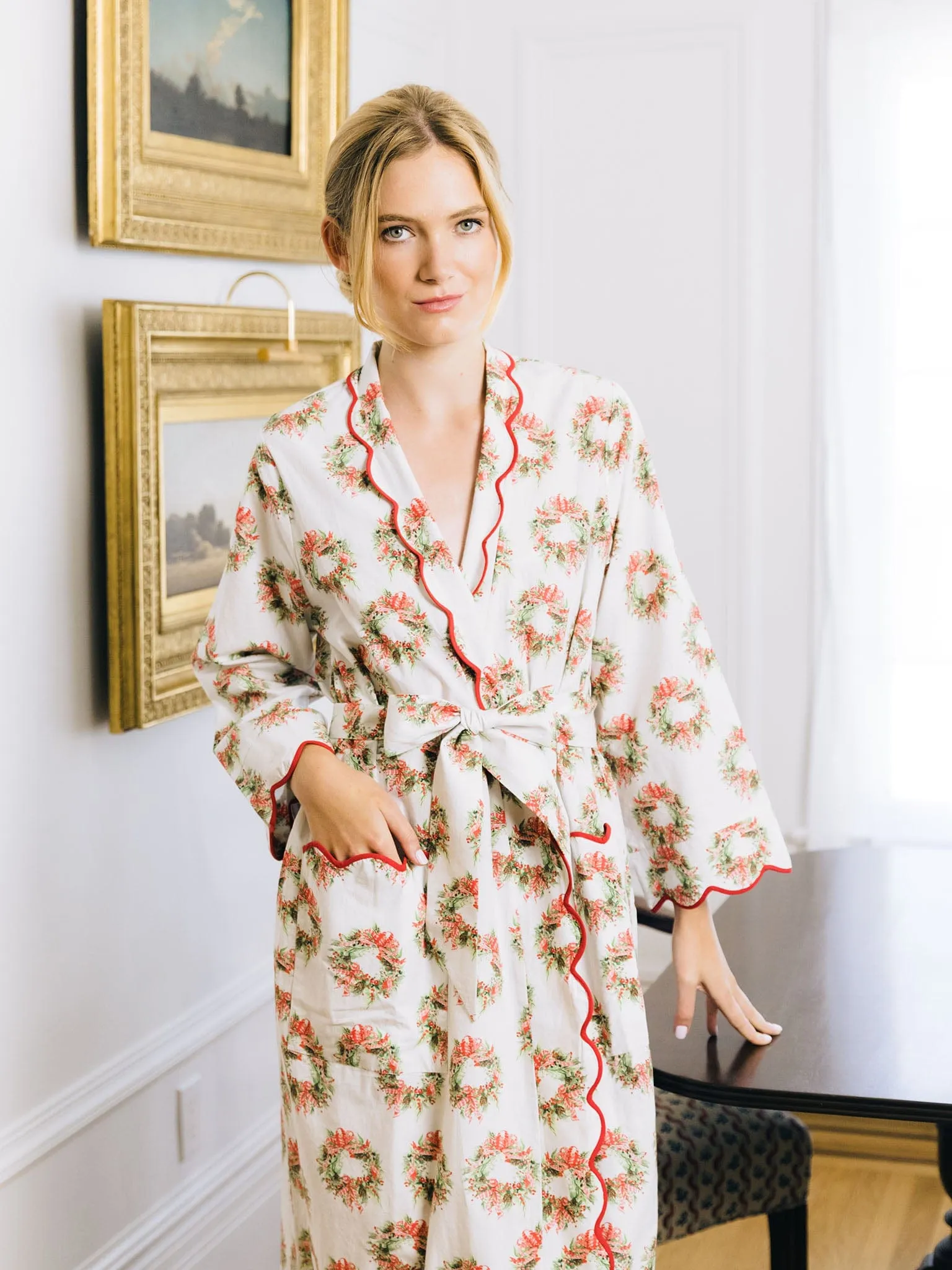 Holiday Wreath Print Classic Robe